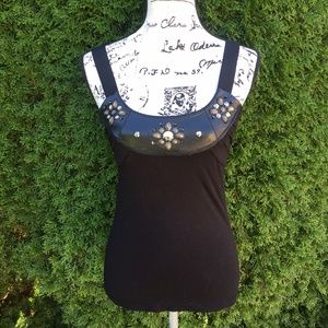 FREE PEOPLE Black Jeweled Rayon Sleeveless Top